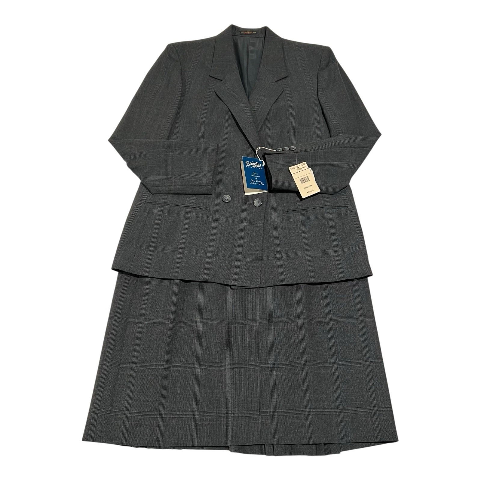 New The Ragalia Collection 90s Academia Prep Dark Grey Striped Skirt Suit 8p